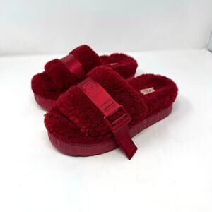 UGG Fluffita Platform Slide Slippers Womens 6 Red Shearling Fuzzy
